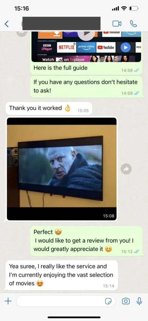 iptvtour customer support WhatsApp conversation screenshot 1