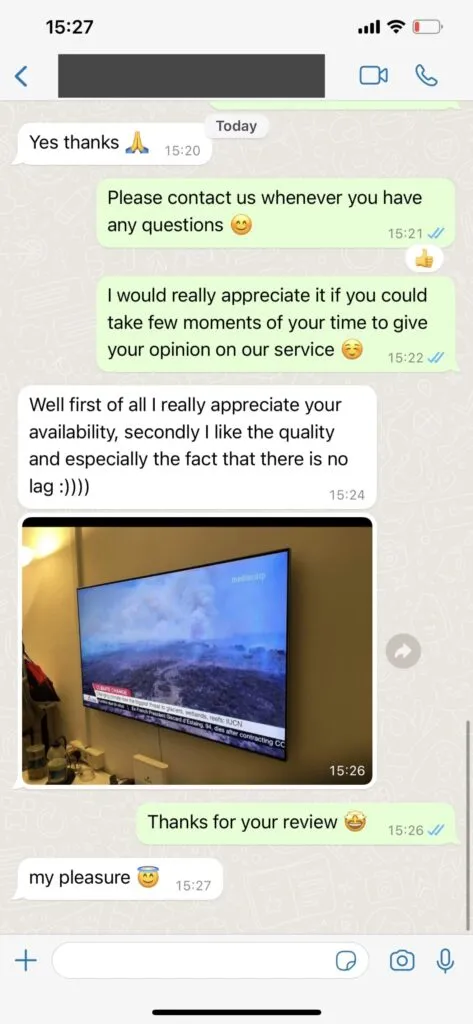 iptvtour WhatsApp instant trial activation chat screenshot 2